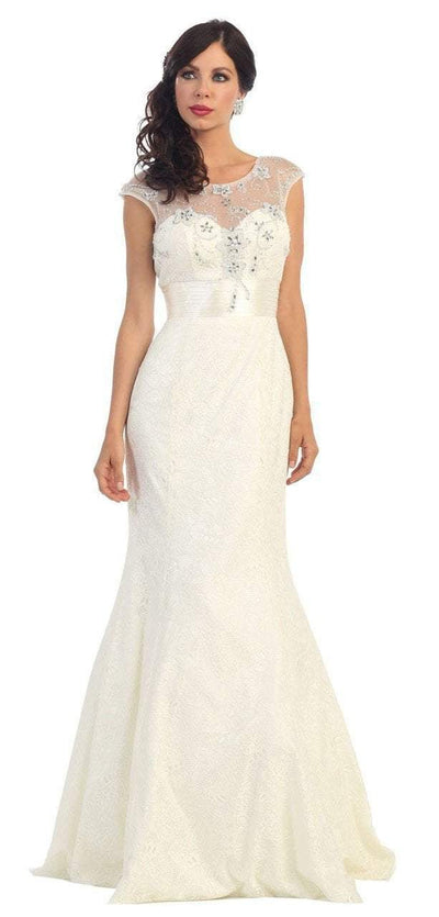 May Queen Bridal - Stunning Embroidered Cap Sleeved Illusion Mermaid Dress MQ1228 Special Occasion Dress
