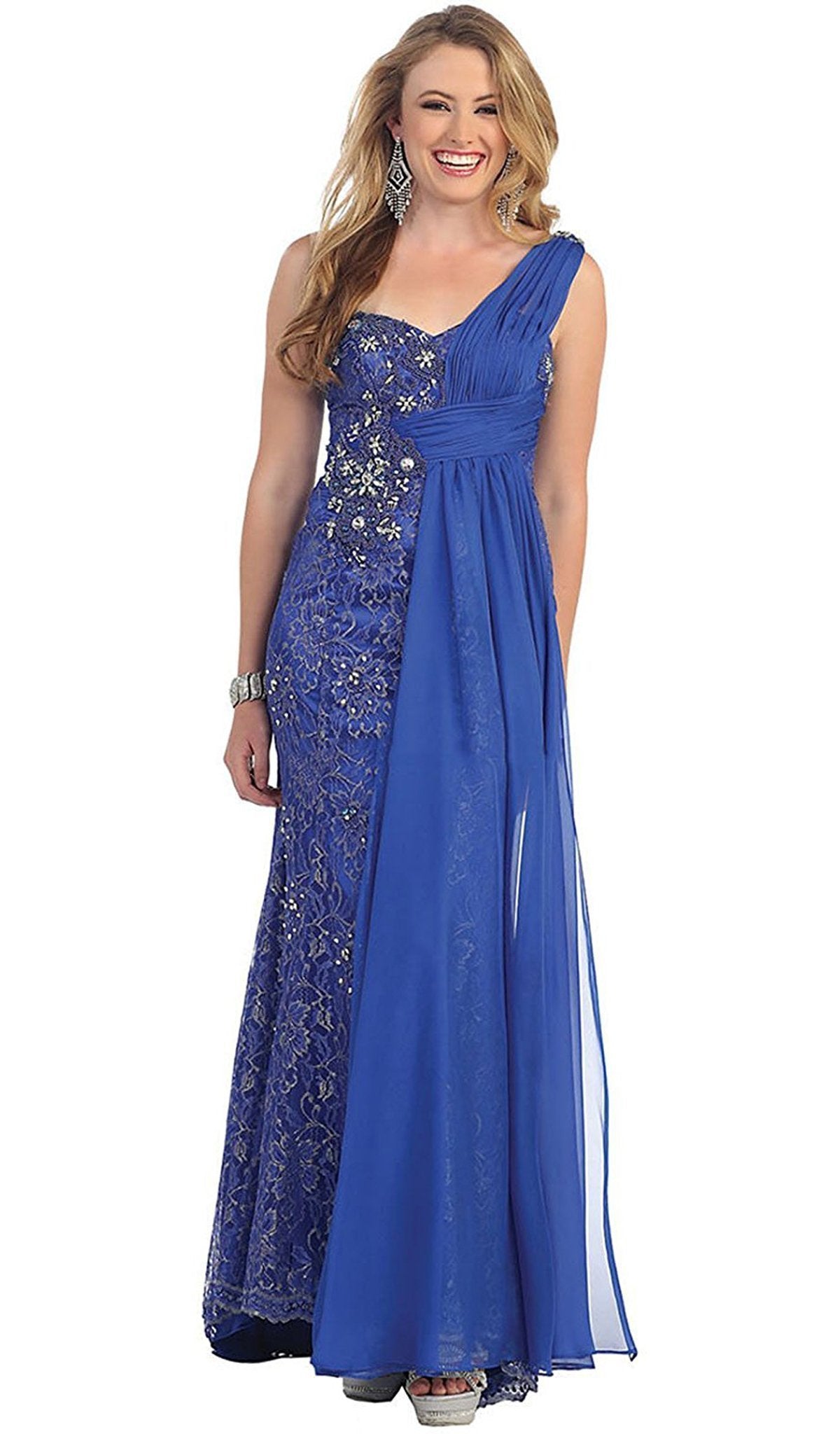 May Queen - Chiffon Sashed Floral Lace Evening Dress Special Occasion Dress 4 / Blue