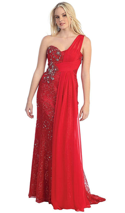 May Queen - Chiffon Sashed Floral Lace Evening Dress Special Occasion Dress 4 / Red
