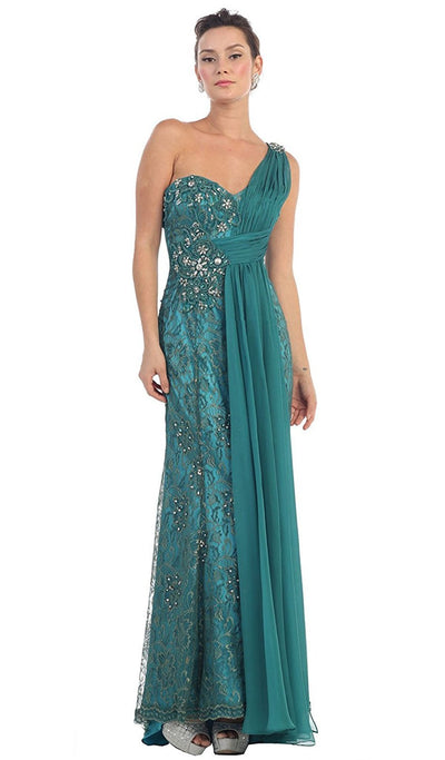May Queen - Chiffon Sashed Floral Lace Evening Dress Special Occasion Dress 4 / Teal Green