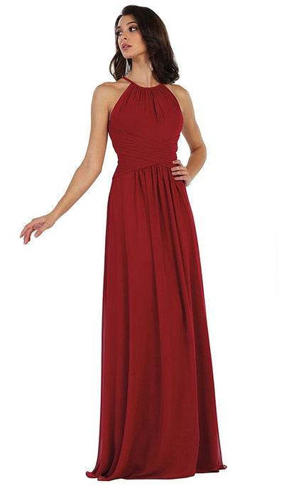 May Queen - Crisscross Ruched Fitted Bridesmaid Dress Special Occasion Dress 4 / Burgundy