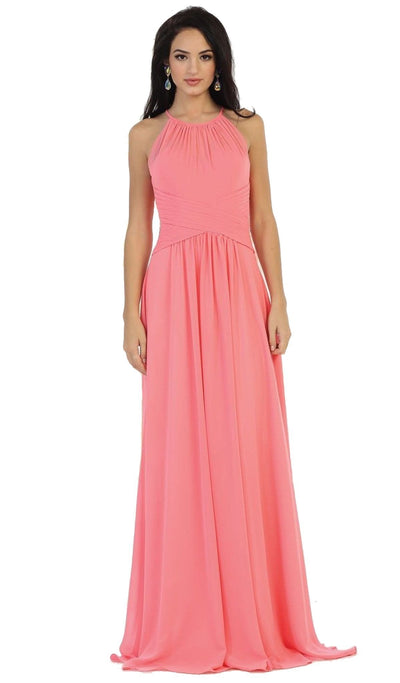 May Queen - Crisscross Ruched Fitted Bridesmaid Dress Special Occasion Dress 4 / Coral
