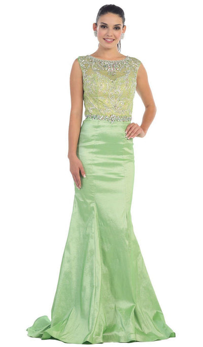 May Queen - Crystal Embellished Illusion Trumpet Evening Gown Special Occasion Dress 4 / Sage