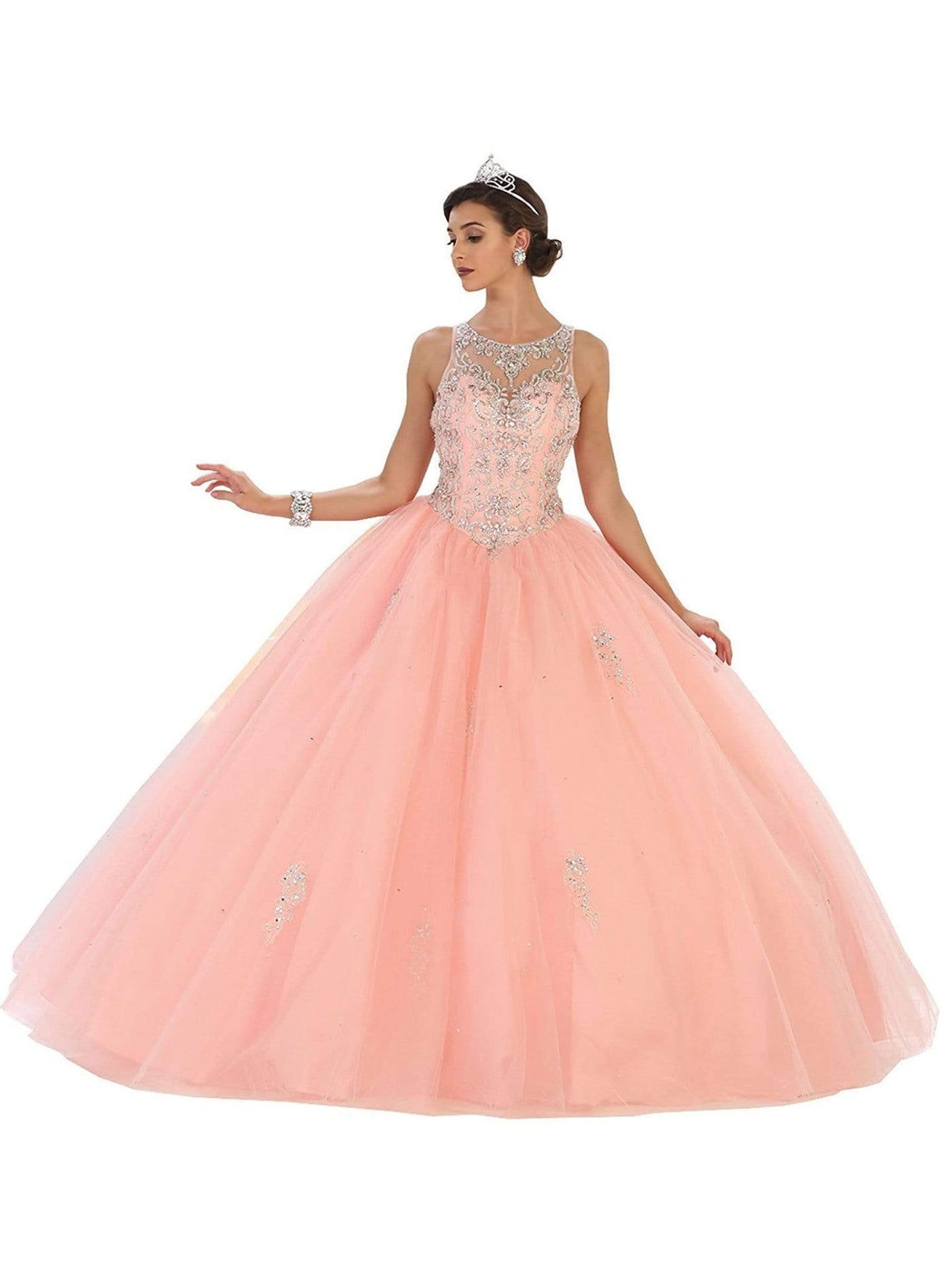 May Queen - Crystal Embellished Jewel Quinceanera Ballgown Quinceanera Dresses 2 / Blush