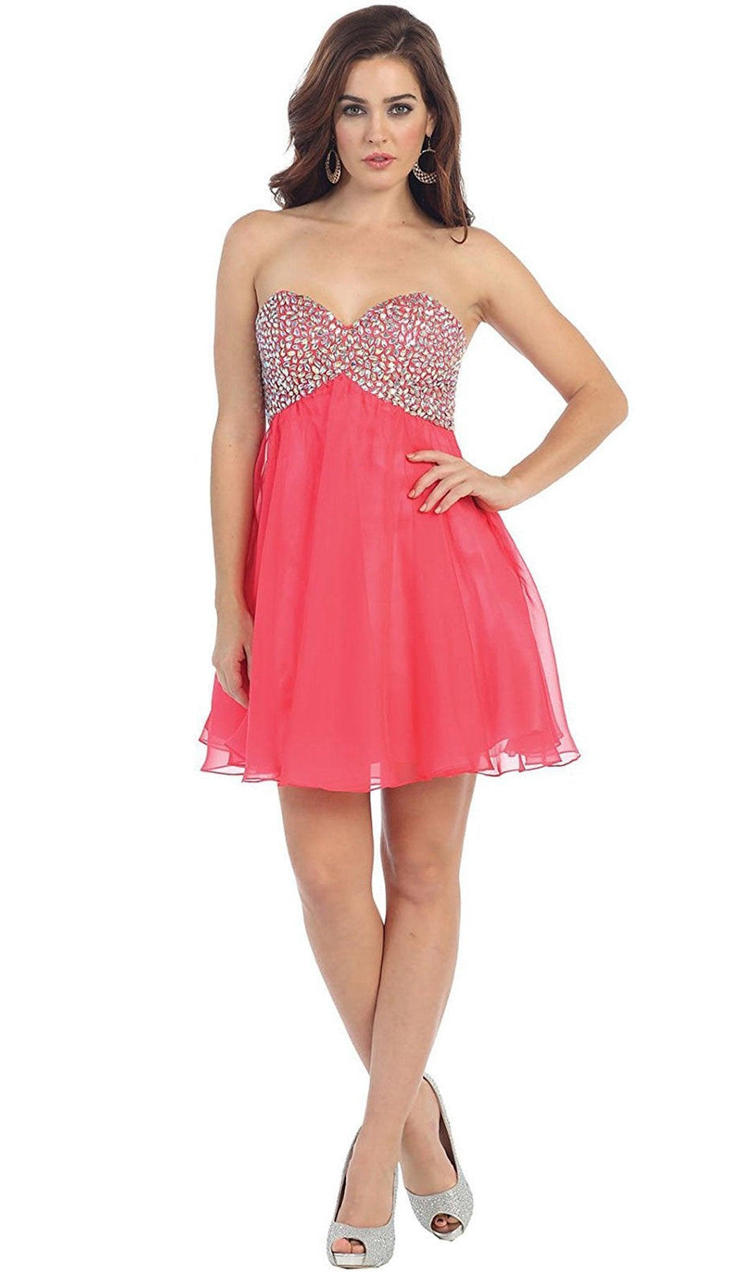 May Queen - Crystal Encrusted Bust Sweetheart Cocktail Dress Special Occasion Dress 4 / Red