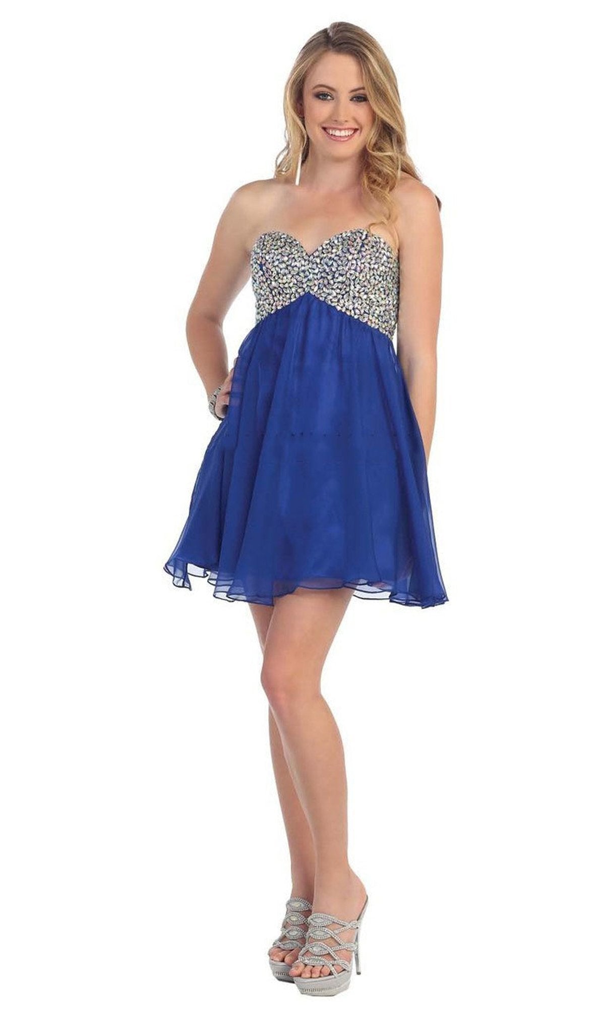 May Queen - Crystal Encrusted Bust Sweetheart Cocktail Dress Special Occasion Dress 4 / Royal-Blue