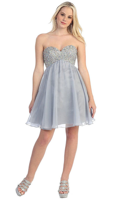 May Queen - Crystal Encrusted Bust Sweetheart Cocktail Dress Special Occasion Dress 4 / Silver