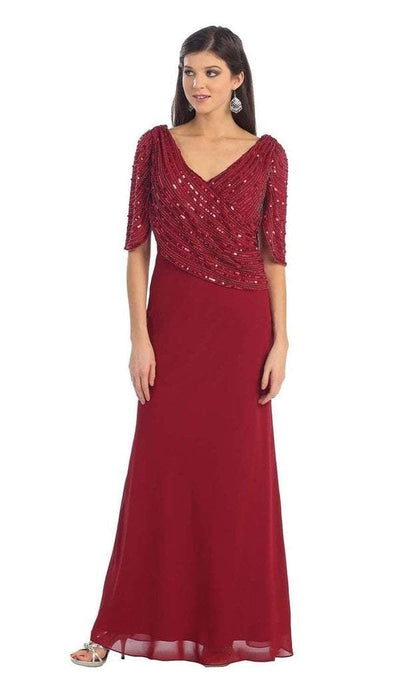 May Queen Draped Sleeve Sequined V Neck Sheath Evening Dress MQ996 CCSALE 3XL / Brick