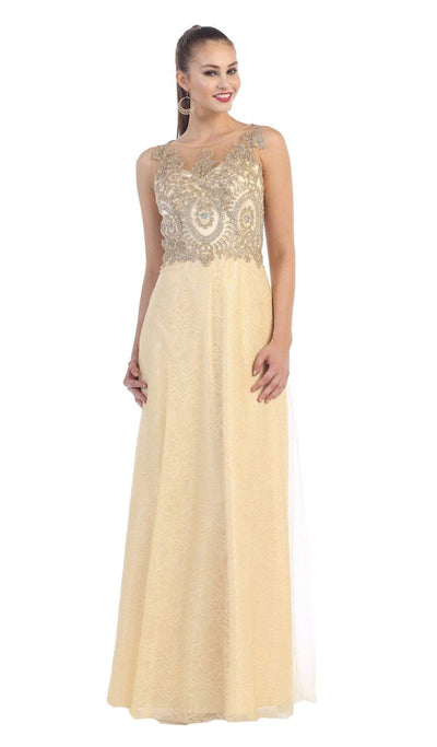 May Queen - Elegant Beaded Bateau Neck A-Line Evening Dress Special Occasion Dress 4 / Champagne