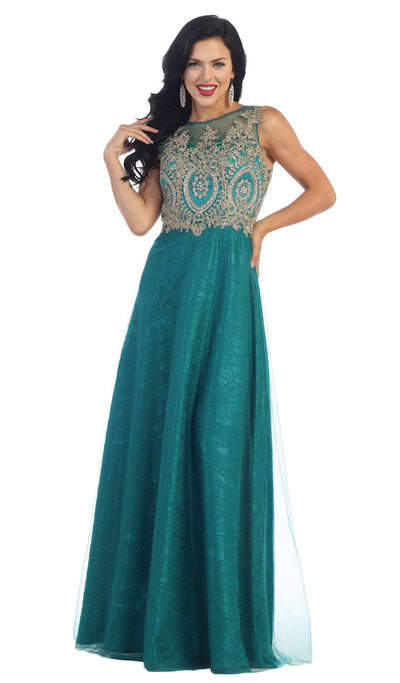 May Queen - Elegant Beaded Bateau Neck A-Line Evening Dress Special Occasion Dress 4 / Teal Green