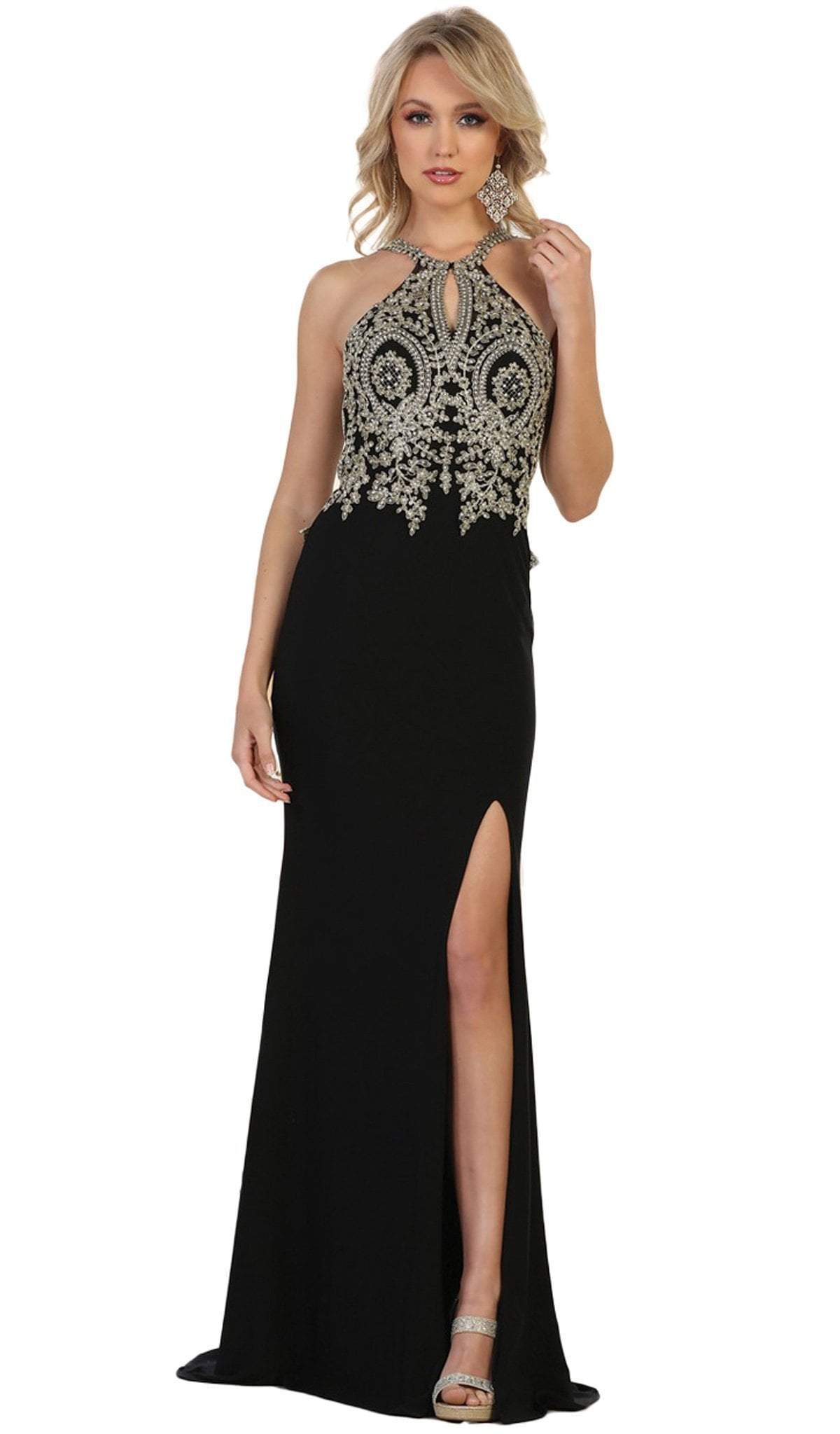 May Queen - Embellished Halter Sheath Evening Gown Special Occasion Dress 2 / Black
