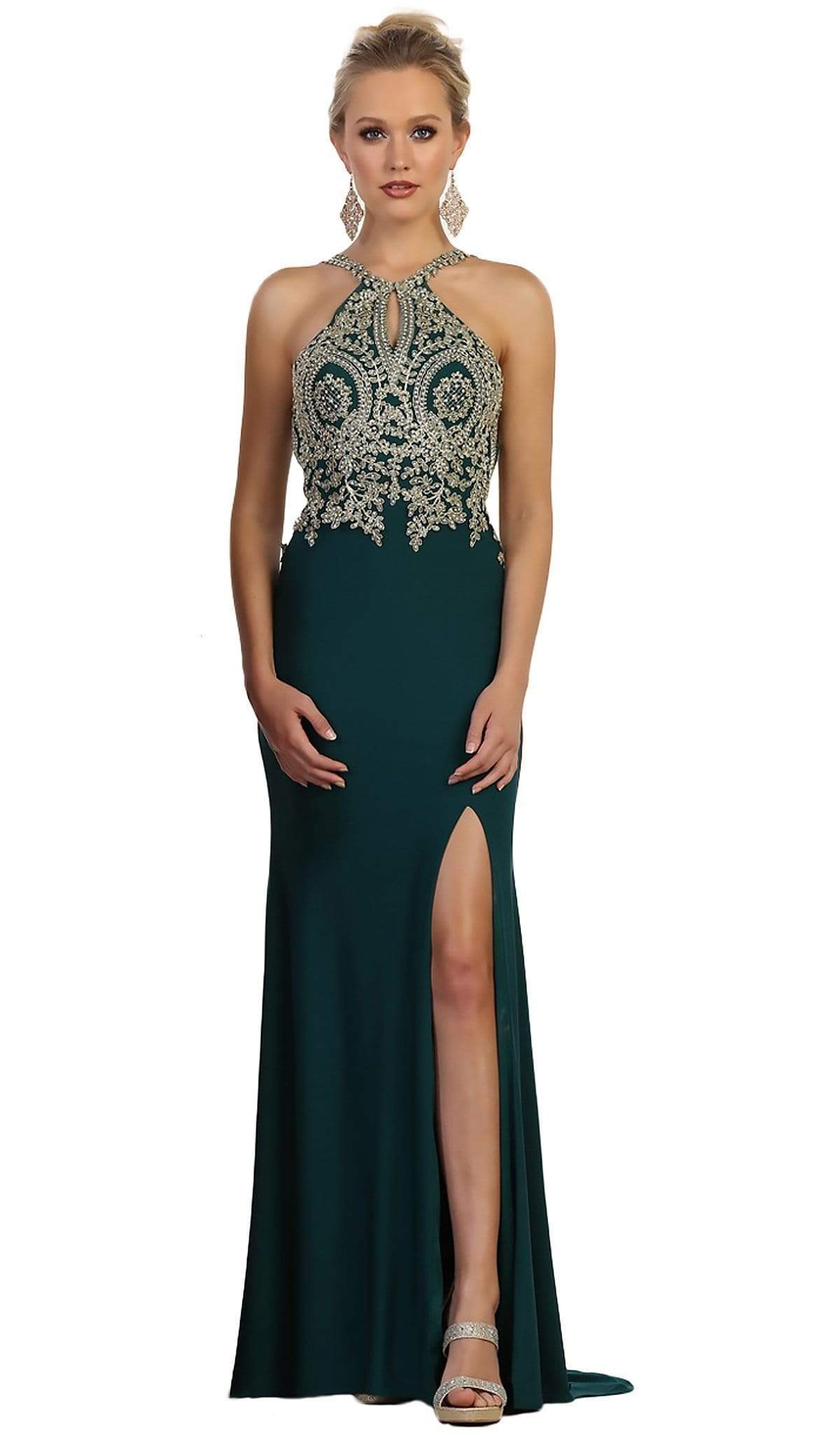 May Queen - Embellished Halter Sheath Evening Gown Special Occasion Dress 2 / Hunter-Green
