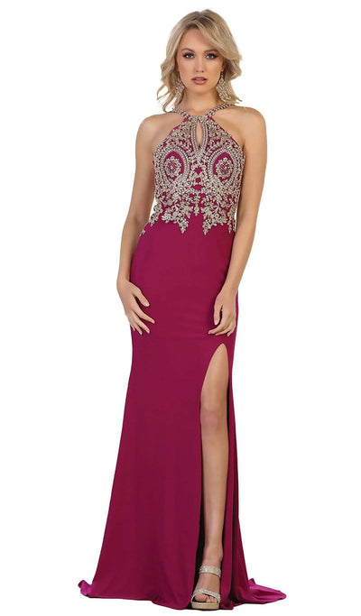 May Queen - Embellished Halter Sheath Evening Gown Special Occasion Dress 2 / Magenta