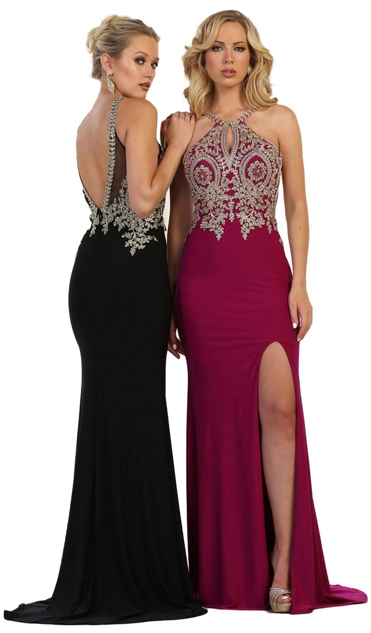May Queen - Embellished Halter Sheath Evening Gown Special Occasion Dress