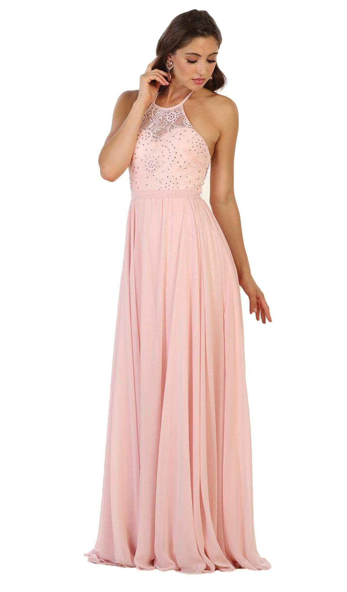May Queen - Embellished Illusion Halter A-line Evening Dress Bridesmaid Dresses 4 / Blush