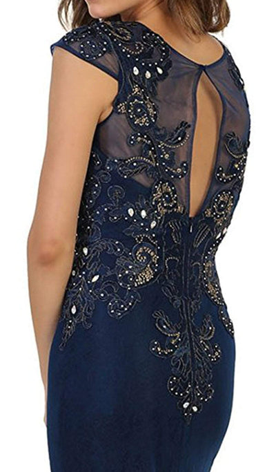 May Queen - Embellished Illusion Scoop Sheath Prom Dress Mother of the Bride