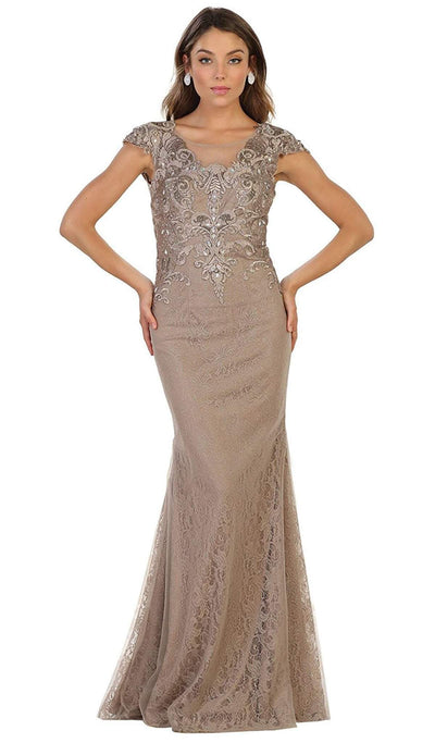 May Queen - Embellished Illusion Scoop Sheath Prom Dress Mother of the Bride 4 / Mocha