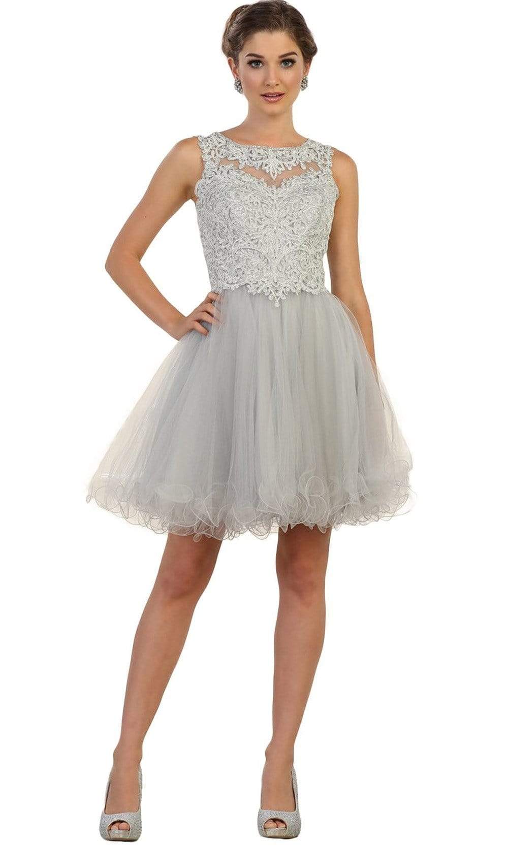 May Queen - Embellished Jewel A-line Homecoming Dress Special Occasion Dress 4 / Silver