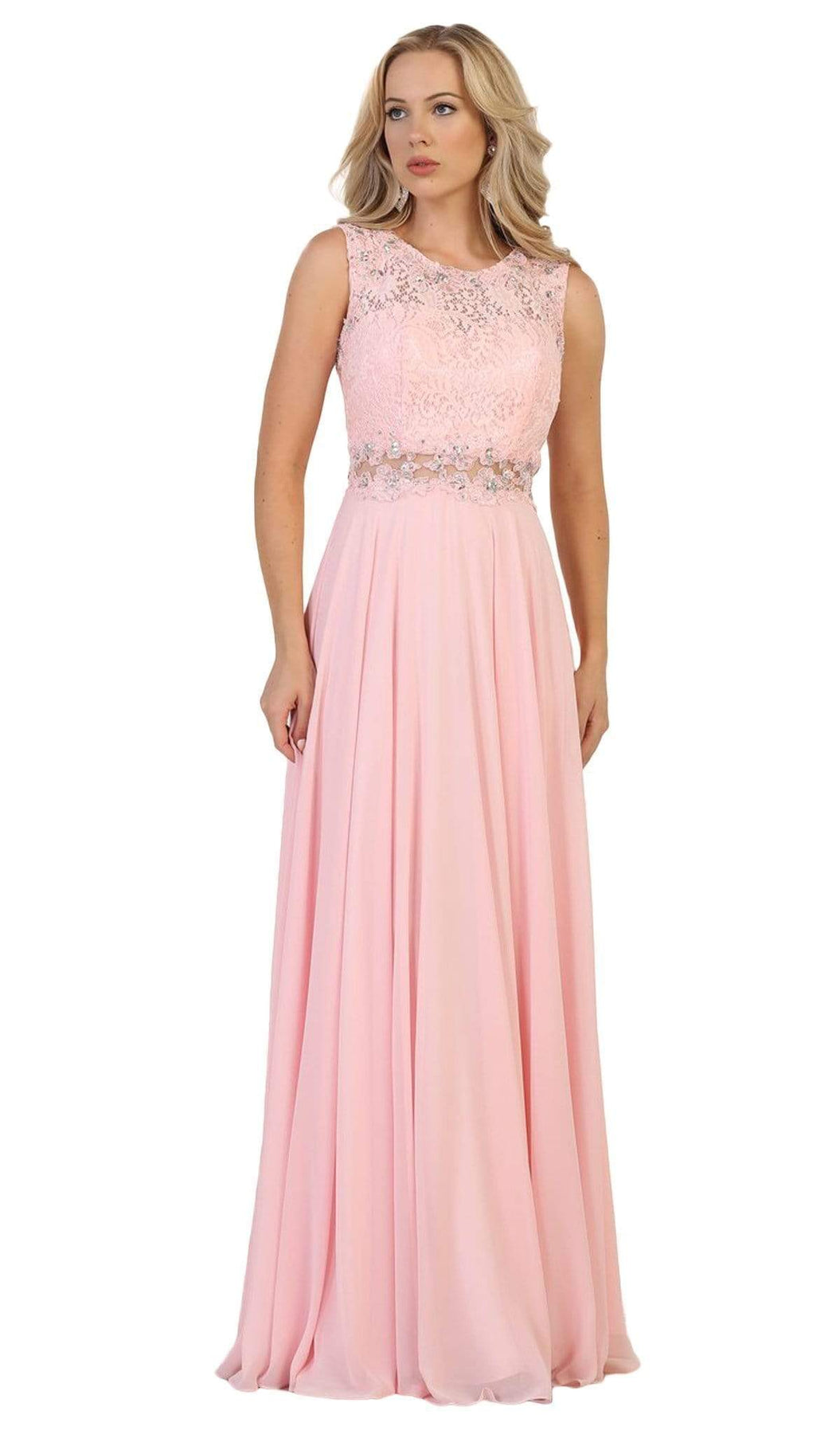 May Queen - Embellished Lace Pleated Prom Dress Bridesmaid Dresses 4 / Blush