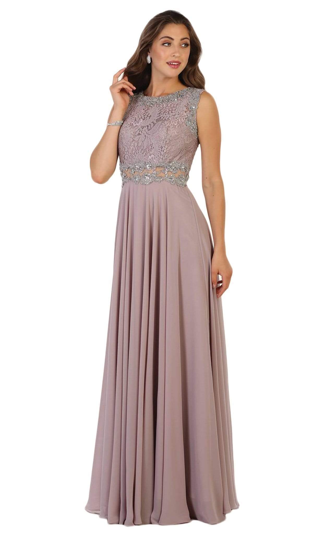 May Queen - Embellished Lace Pleated Prom Dress Bridesmaid Dresses 4 / Mauve
