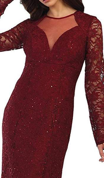 May Queen - Embellished Long Sleeves Sheath Dress MQ1451 - 1 pc Burgundy In Size 4 Available CCSALE