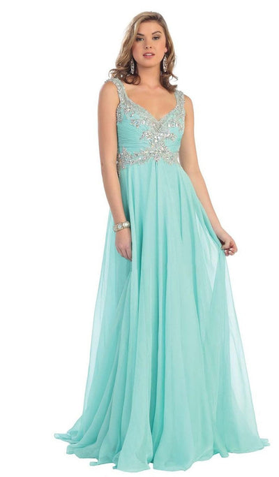May Queen - Embellished V-neck A-line Prom Dress Special Occasion Dress