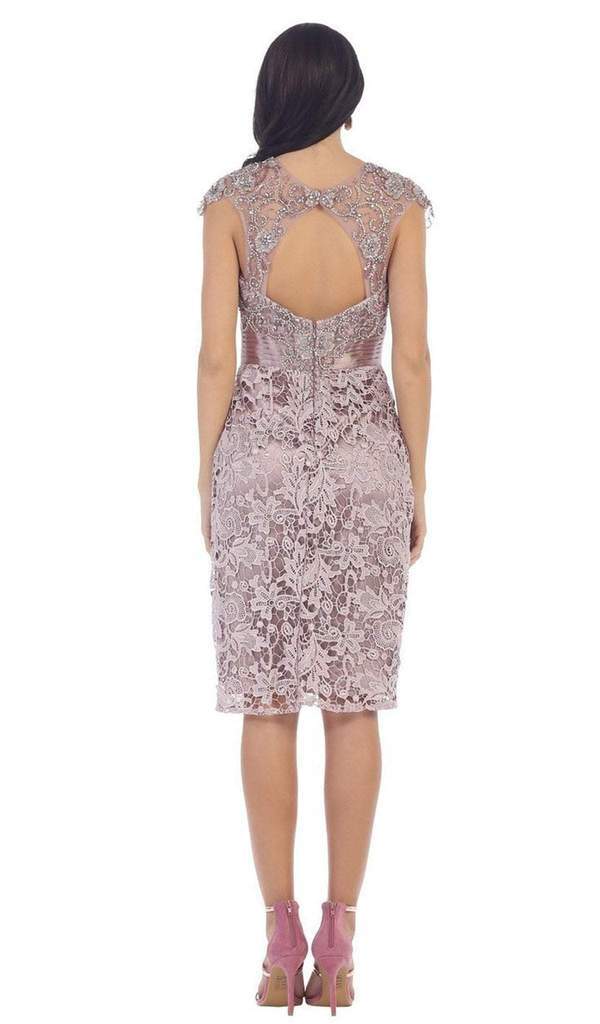 May Queen - Embroidered Illusion Jewel Sheath Dress RQ-7296 CCSALE 6 / Mauve