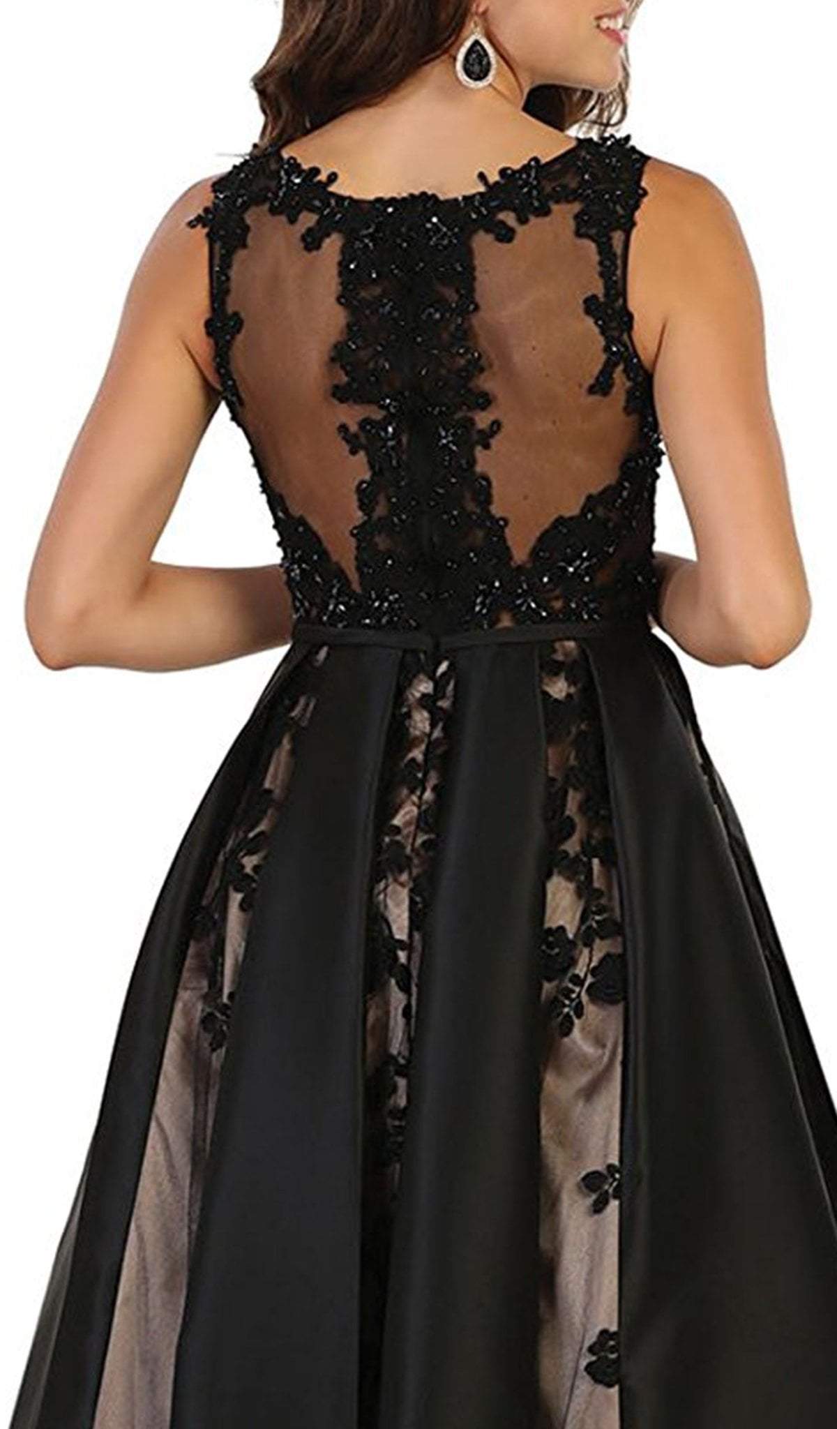 May Queen - Embroidered Sleeveless Mesh Satin Evening Gown Special Occasion Dress