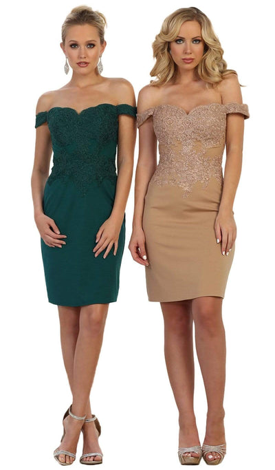 May Queen - Fitted Off Shoulder Cocktail Dress Cocktail Dresses 4 / Champagne