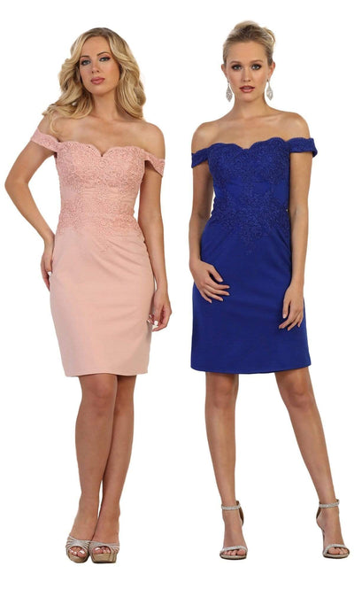 May Queen - Fitted Off Shoulder Cocktail Dress Cocktail Dresses 4 / Dusty-Rose