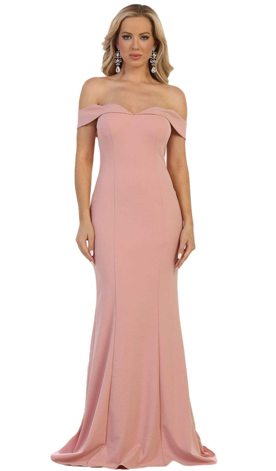 May Queen - Fold over Off-Shoulder Sheath Dress Bridesmaid Dresses 4 / Dusty-Rose