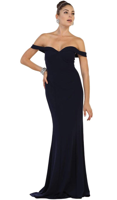 May Queen - Fold over Off-Shoulder Sheath Dress Bridesmaid Dresses 4 / Navy