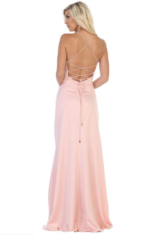 May Queen - Halter Neck Strappy Back Satin A-Line Gown MQ1594 CCSALE