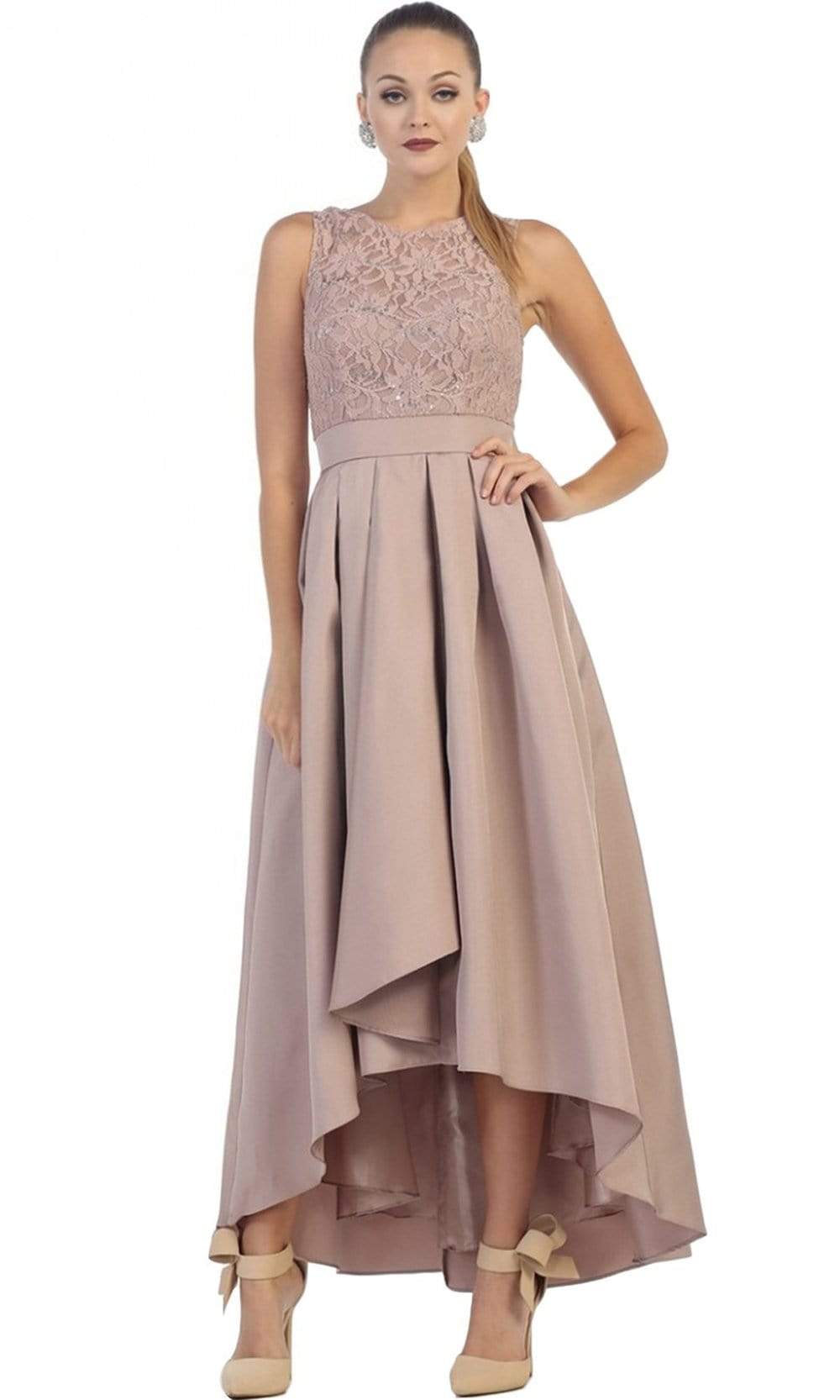 May Queen - High Low Illusion Jewel A-line Evening Dress Special Occasion Dress 4 / Mocha