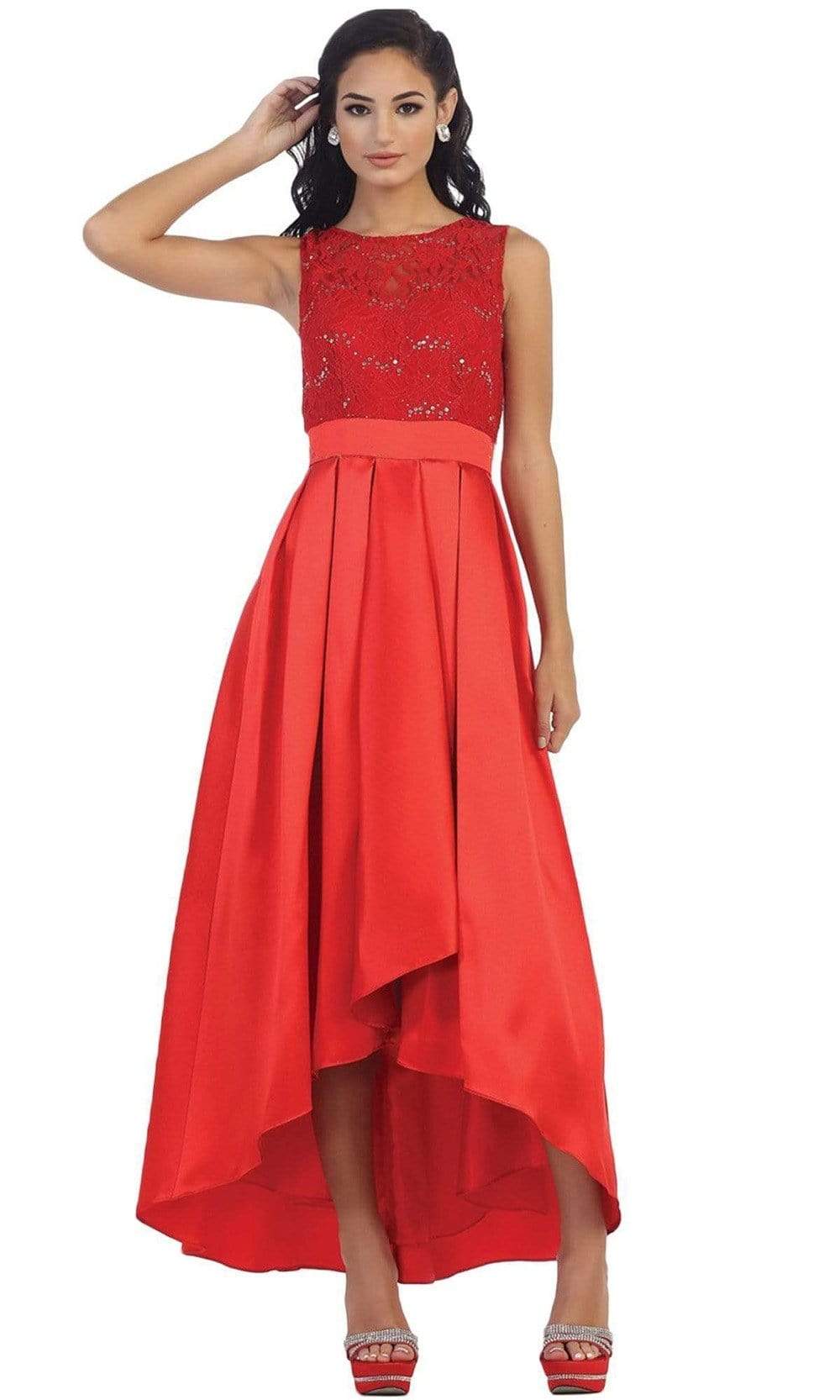 May Queen - High Low Illusion Jewel A-line Evening Dress Special Occasion Dress 4 / Red