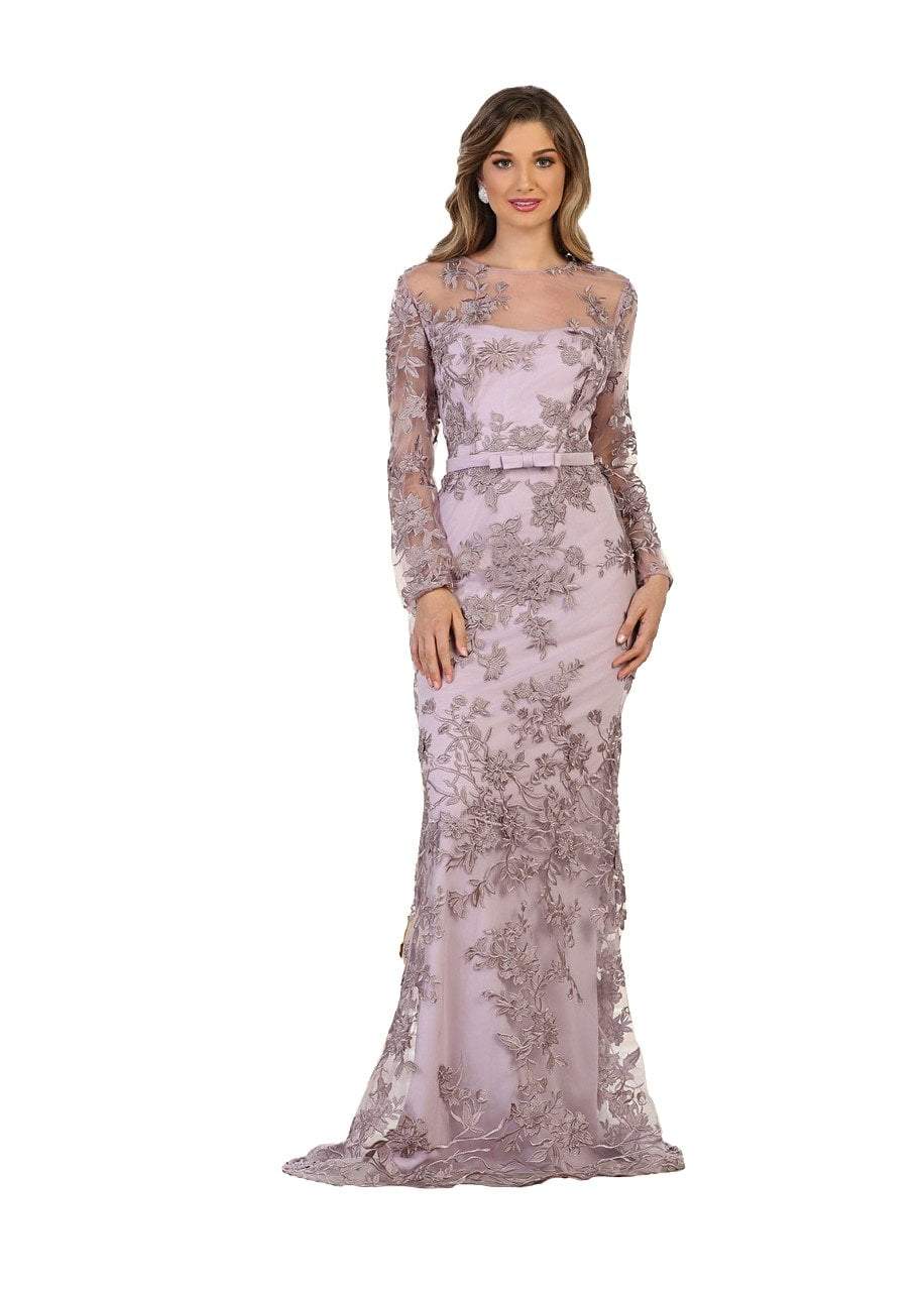 May Queen Illusion Bateau Floral Lace Sheath Dress CCSALE