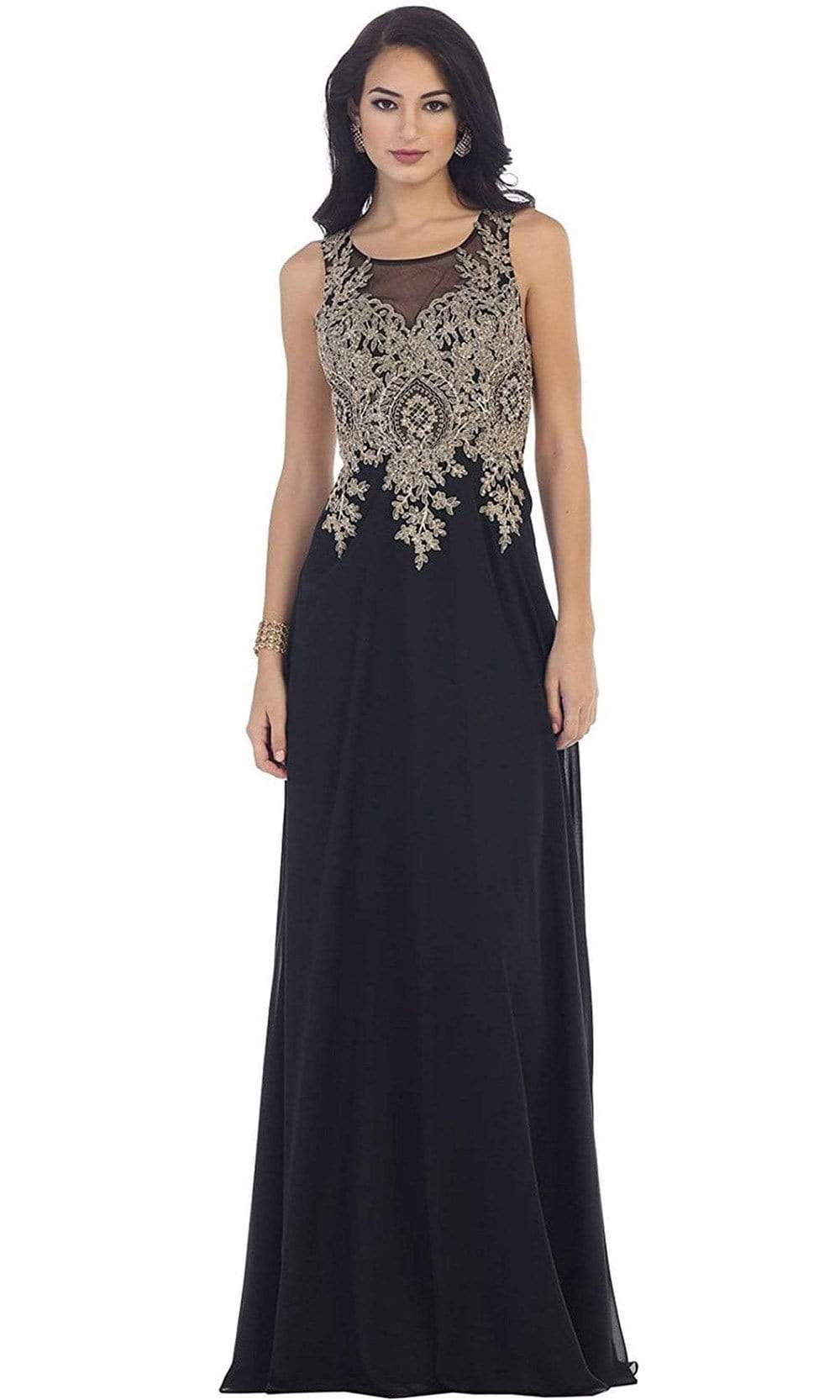May Queen - Illusion Ornate Lace Prom Gown Special Occasion Dress 4 / Black