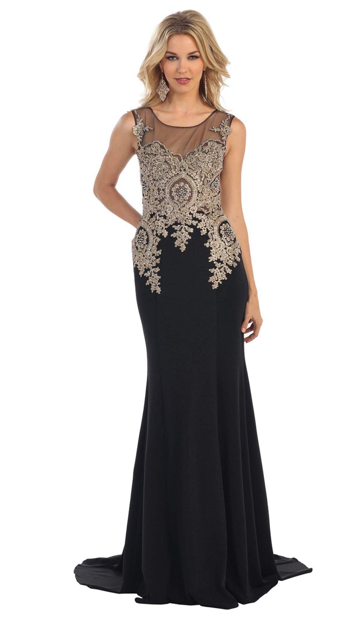 May Queen - Illusion Scoop Lace Prom Gown Special Occasion Dress 4 / Black