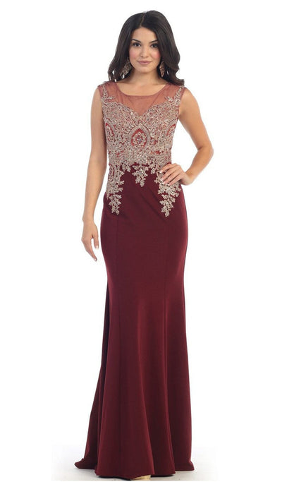 May Queen - Illusion Scoop Lace Prom Gown Special Occasion Dress 4 / Burgundy