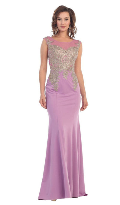 May Queen - Illusion Scoop Lace Prom Gown Special Occasion Dress 4 / Lilac