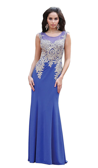 May Queen - Illusion Scoop Lace Prom Gown Special Occasion Dress 4 / Royal-Blue