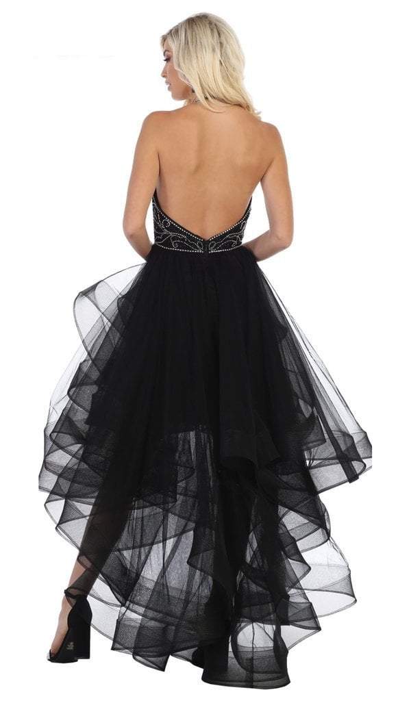 May Queen - Jeweled Halter High Low Ruffled Dress RQ7717 CCSALE 8 / Black