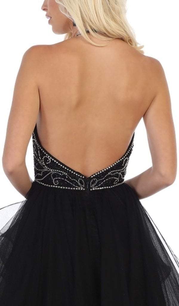 May Queen - Jeweled Halter High Low Ruffled Dress RQ7717 CCSALE 8 / Black