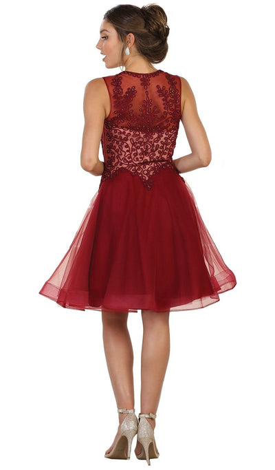May Queen - Jeweled V-neck A-line Cocktail Dress Special Occasion Dress