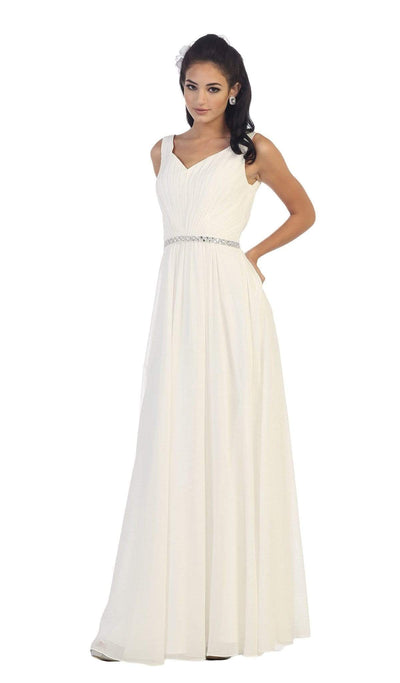 May Queen - Jeweled V-Neck Chiffon A-Line Evening Dress Special Occasion Dress 4 / Ivory