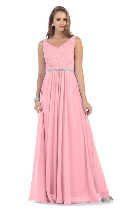 May Queen - Jeweled V-Neck Chiffon A-Line Prom Dress Special Occasion Dress 22 / Dusty-Rose