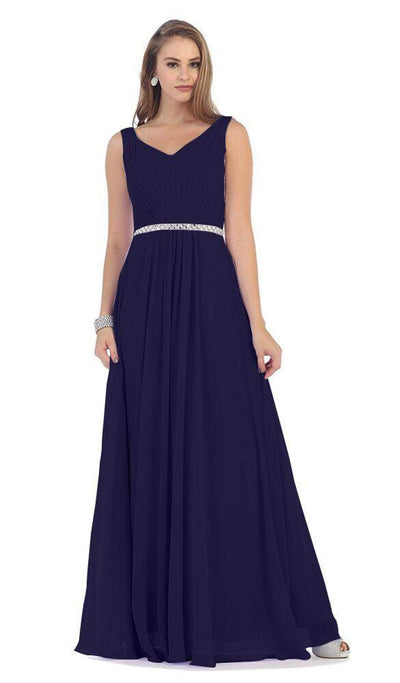 May Queen - Jeweled V-Neck Chiffon A-Line Prom Dress Special Occasion Dress 22 / Navy