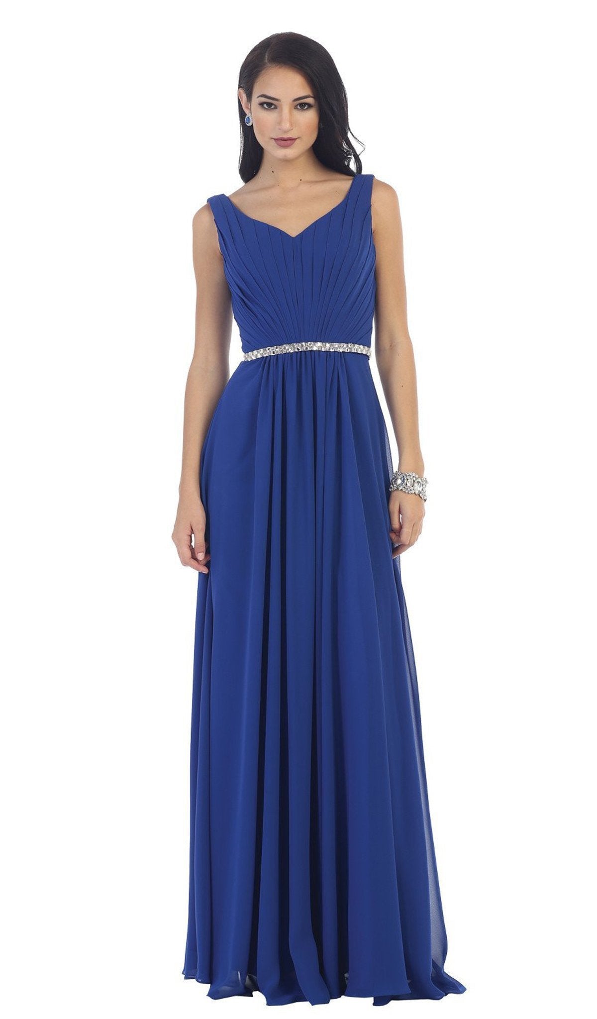 May Queen - Jeweled V-Neck Chiffon A-Line Prom Dress Special Occasion Dress 22 / Royal