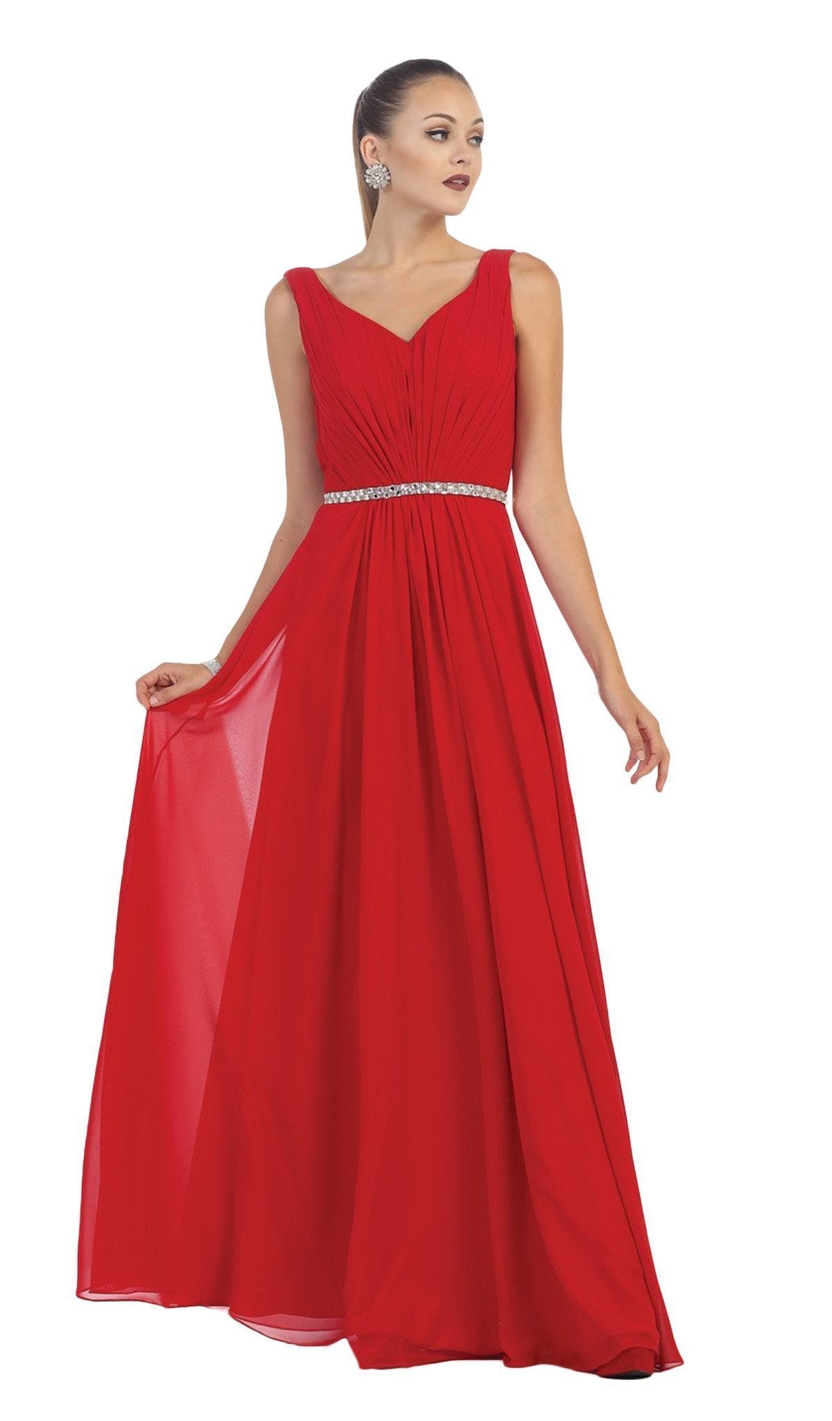 May Queen - Jeweled V-Neck Chiffon A-Line Prom Dress Special Occasion Dress
