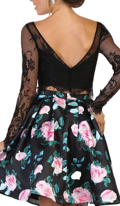 May Queen Lace and Floral Print Two-Piece Cocktail Dress - 1 pc Black In Size 4 Available CCSALE 4 / Black